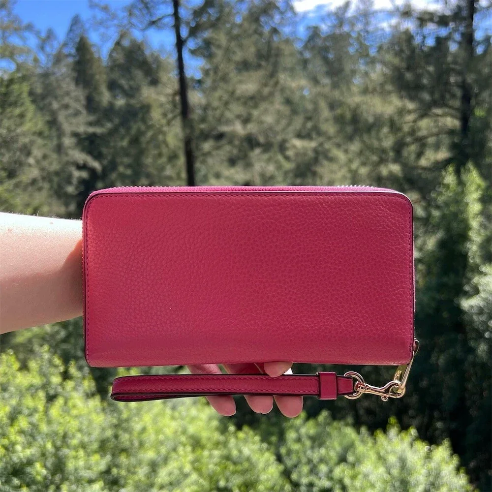 COACH Long Zip-Around Wallet  Pink Pebble Leather w Gold Hardware AUTHENTIC - Picture 2 of 13